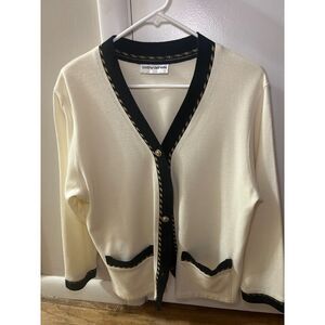 Retro Cathy Daniels Cream Cardigan Gold Crest Buttons Classic Preppy Chic